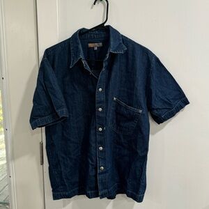 Dark wash Denim 80s style Button down Short Sleeve